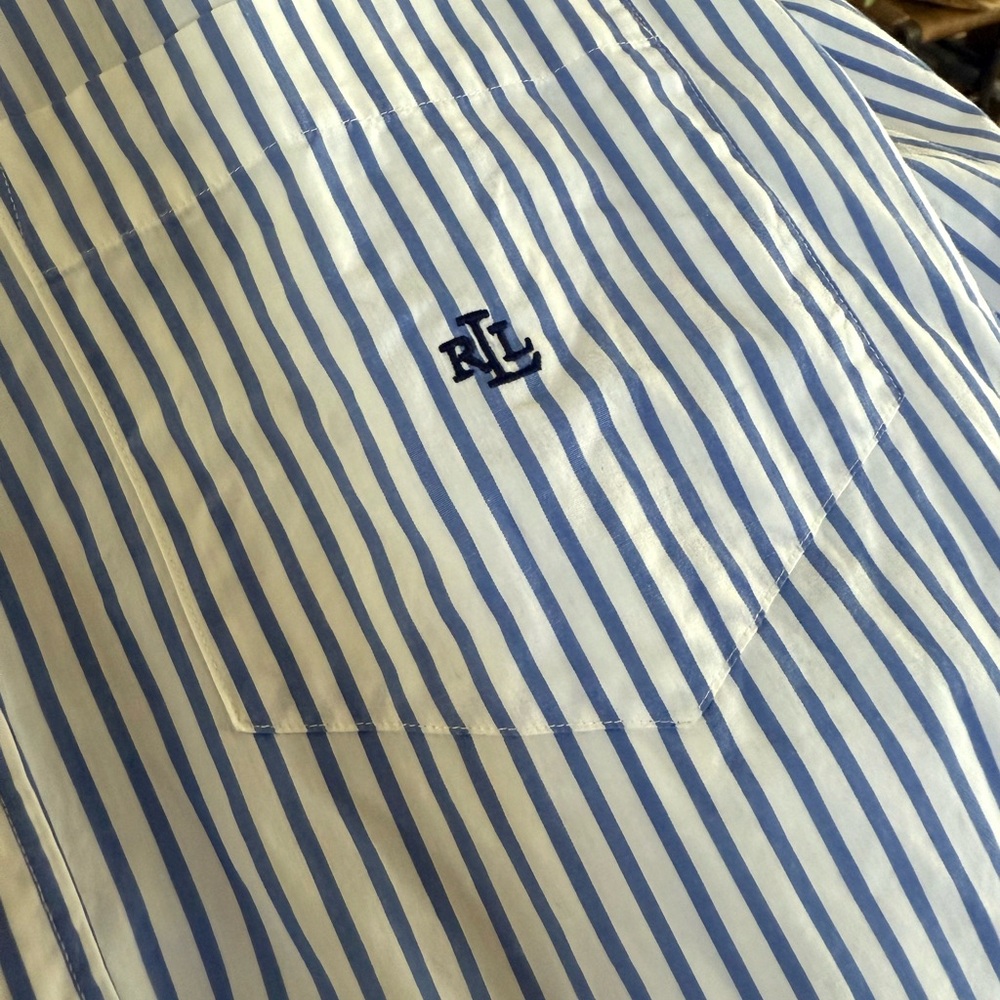 Ralph Lauren Blue and White Striped Cotton Button-Up Shirt embroidered logo - Picture 7 of 7